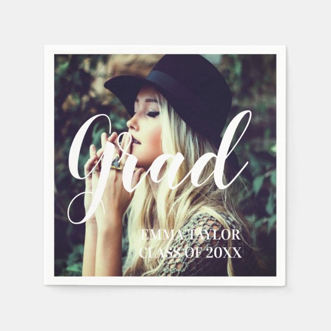 Custom Class of 2023 Photo Graduation Typography  Napkins (Front)