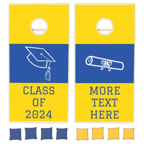 Custom Class of 2024 Gold and Blue Graduation Cornhole Set