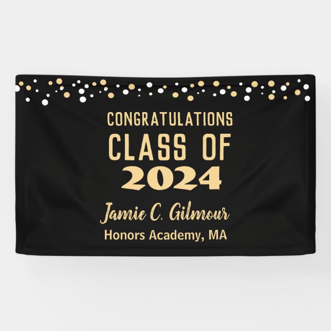 Custom Class of 2024 Gold Black Graduation  Banner (Horizontal)