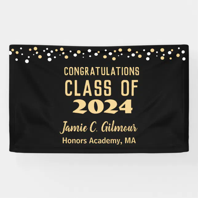 Custom Class of 2024 Gold Black Graduation Banner | Zazzle