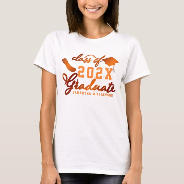 Custom Class of 2025 Graduate Orange Graduation T-Shirt (Front)