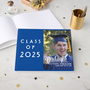 Custom Class of 2025 Graduation Blue Photo Guest Book