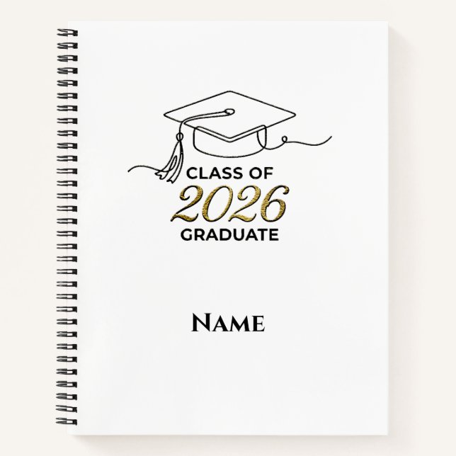 Custom Class of 2026 Graduation Notebook with Gold (Front)