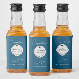 Custom Class Of 20XX Graduation Blue Template Liquor Bottle Label
