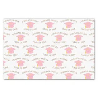 Custom Class of 20xx Pink Graduation Cap Gift Tissue Paper