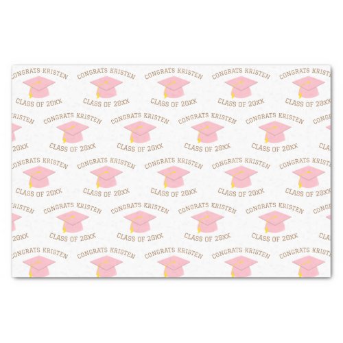 Custom Class of 20xx Pink Graduation Cap Gift Tissue Paper