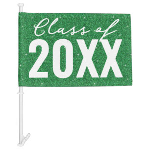 Custom Class Year Green Glitter Car Flag