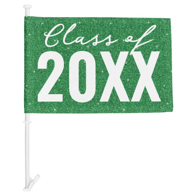Custom Class Year Green Glitter Car Flag (Front)