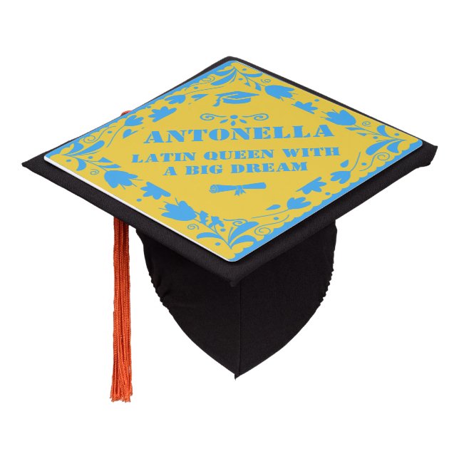 Custom Class Year | Latino Papel Picado  Spanish Graduation Cap Topper (Angled)
