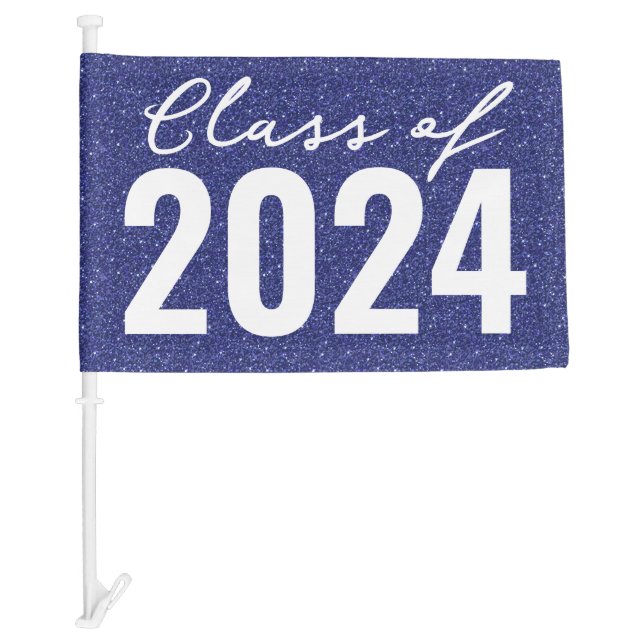 Custom Class Year Navy Blue Glitter Car Flag (Front)