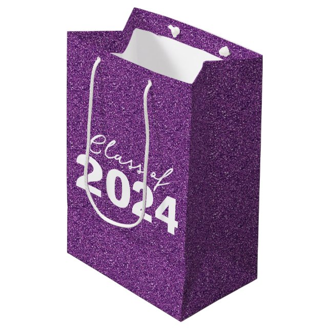Custom Class Year Purple Glitter Medium Gift Bag (Front Angled)