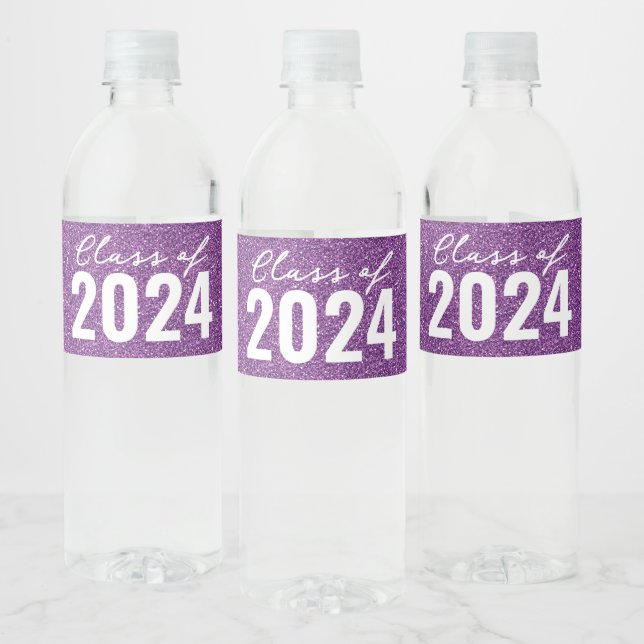 Custom Class Year Purple Glitter Water Bottle Label (Bottles)