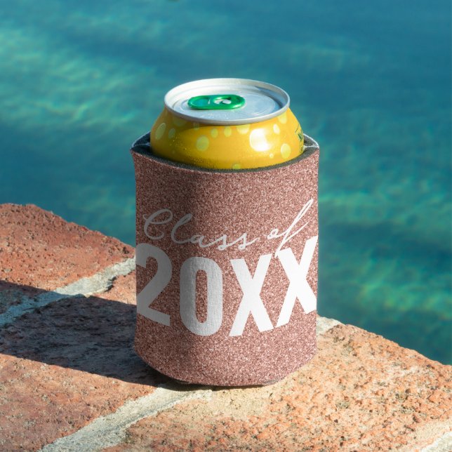 Custom Class Year Rose Gold Glitter Can Cooler (In Situ Pool)
