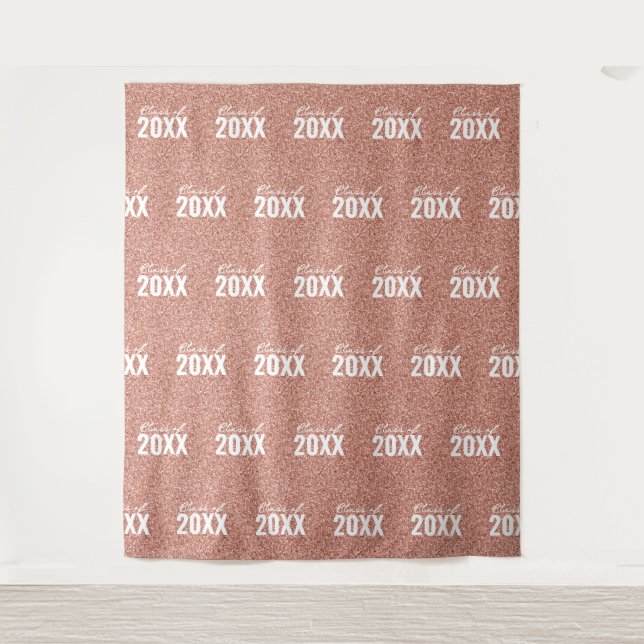 Custom Class Year Rose Gold Glitter Photo Backdrop (Front)
