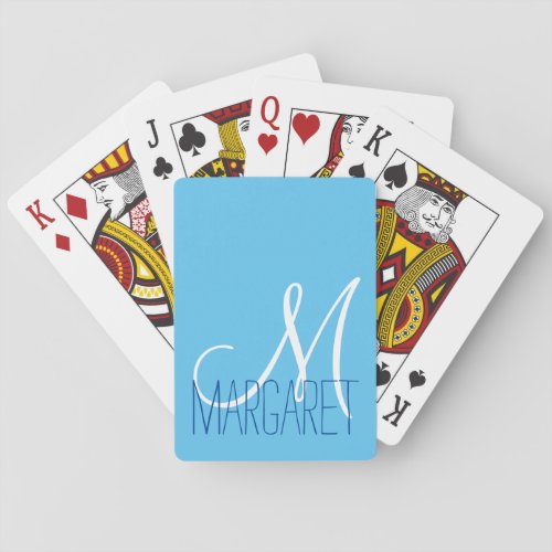 Custom Classic Baby Blue Monogram Poker Cards