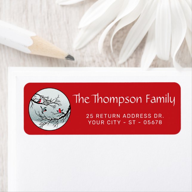 Custom Classic Birds Snow Landscape Return Address Label (Insitu)