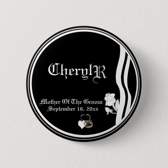 Custom Classic Black and White Mother Of The Groom Button (Front)