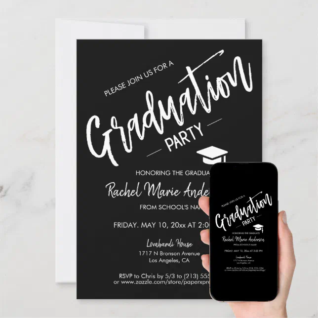 Custom Classic Black Minimalist Graduation Party Invitation 