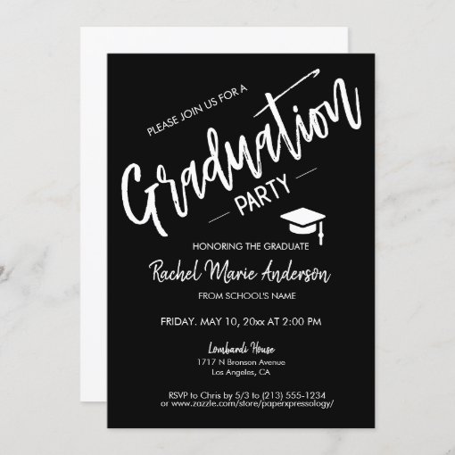 Custom Classic Black Minimalist Graduation Party Invitation | Zazzle