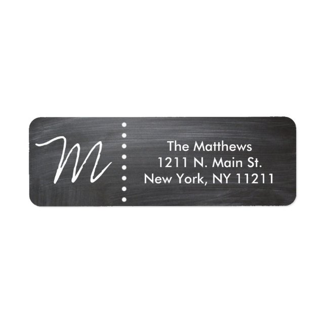 Custom Classic Black & White Chalkboard Monogram Label (Front)