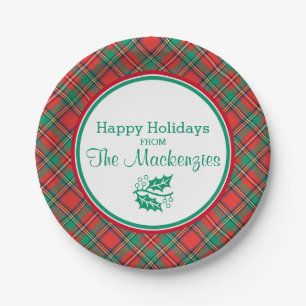 Custom Classic Christmas Plaid Border Paper Plates