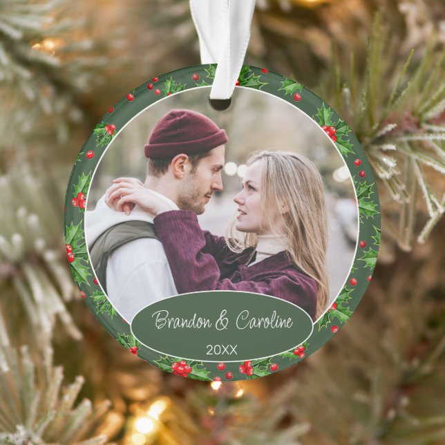 Custom Classic Couple Photo Our 1st Christmas Ornament (Tree)
