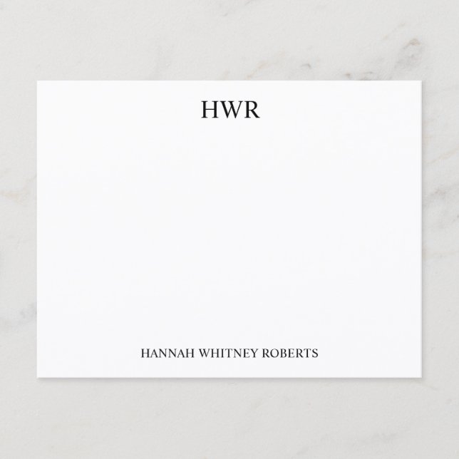Custom Classic Elegant Three Letter Monogram Note Card (Front)