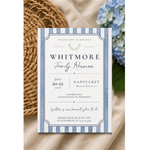 Custom Classic Family Reunion - Blue Watercolor  Invitation
