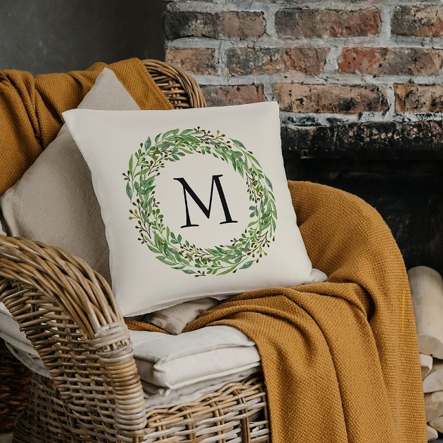 Custom Classic Green Laurel Wreath Leaf Pattern Throw Pillow (Creator Uploaded)
