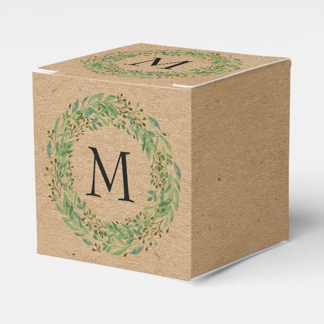 Custom Classic Green Laurel Wreath Leaves Pattern Favor Boxes (Front Side)