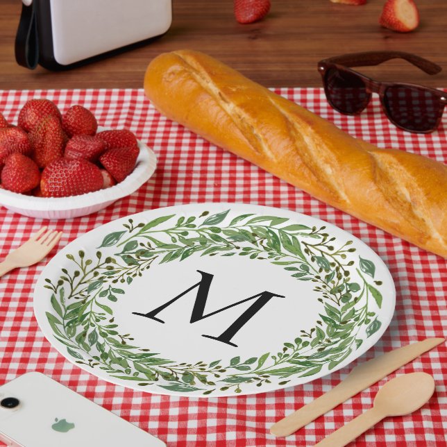 Custom Classic Green Laurel Wreath Leaves Pattern Paper Plates (Picnic)
