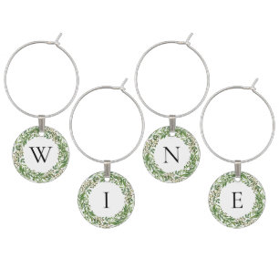 Custom Classic Green Laurel Wreath Leaves Pattern Wine Charm
