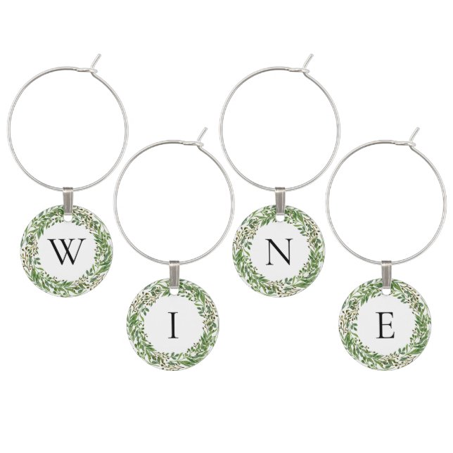 Custom Classic Green Laurel Wreath Leaves Pattern Wine Charm (Staggered)