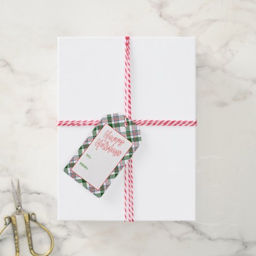 Custom Classic Green Red Blue White Plaid Pattern Gift Tags