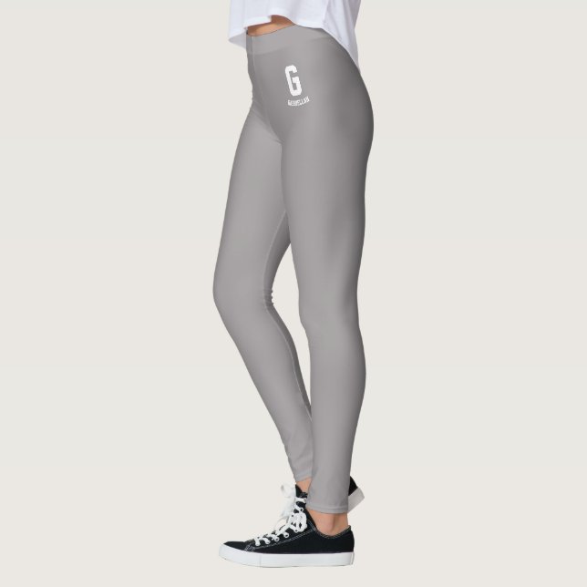 Custom Classic Heather Gray Cute White Monogram Leggings (Left)