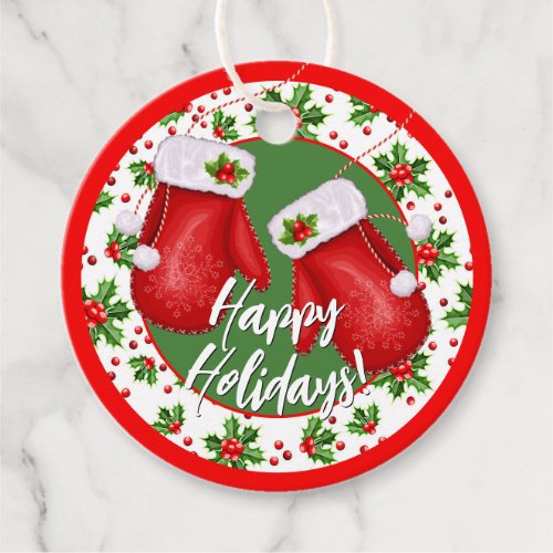 Custom Classic Holiday Green Holly Red Berries Favor Tags