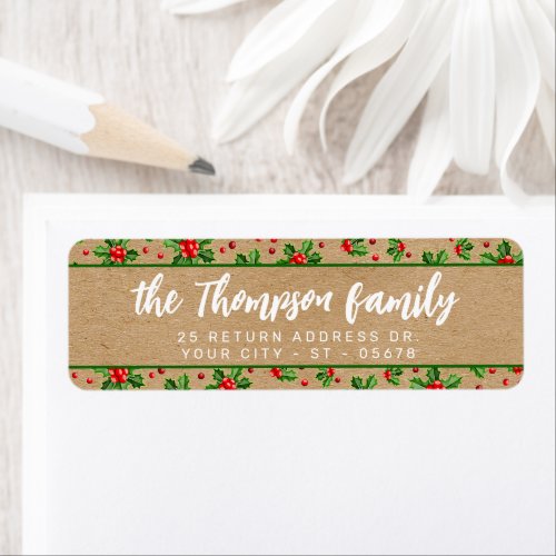 Custom Classic Holiday Green Holly Red Berries Label