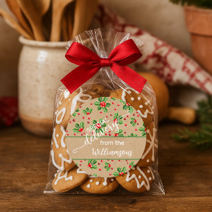 Custom Classic Holiday Green Holly Red Berries Round Sticker
