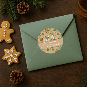 Custom Classic Holiday Green Holly Red Berries Round Sticker