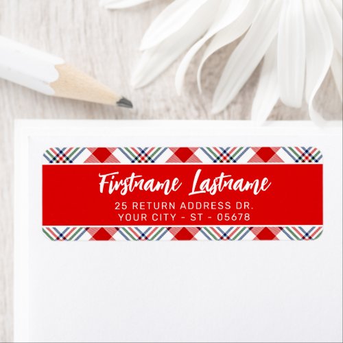 Custom Classic Holiday Green Red Plaid Pattern Label