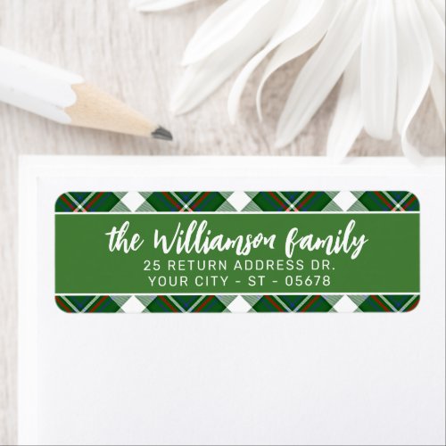 Custom Classic Holiday Green Red Plaid Pattern Label
