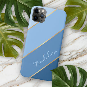 Custom Classic Light Medium Dark Blue Art Stripes iPhone 11 Pro Max Case