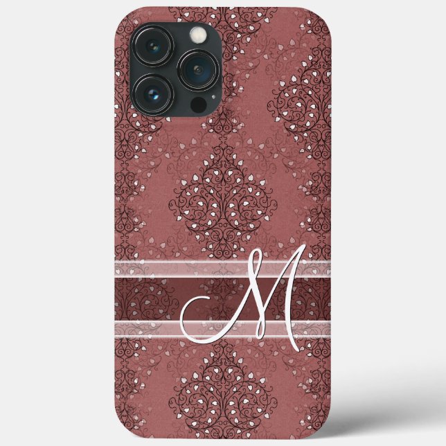 Custom Classic Monogram Chic Floral Damask Pattern Case-Mate iPhone Case (Back)