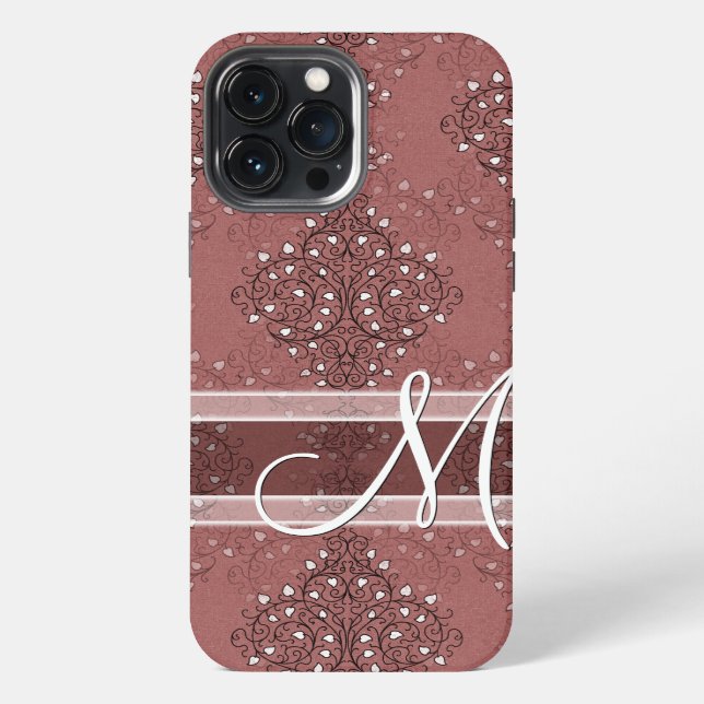 Custom Classic Monogram Chic Floral Damask Pattern Iphone Case (Back)