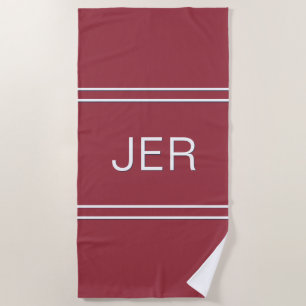 Custom Classic Monogrammed Initials Crimson Red Beach Towel