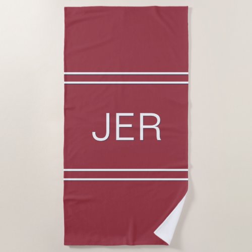 Custom Classic Monogrammed Initials Crimson Red  Beach Towel