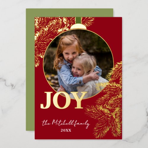 Custom Classic Pine Tree Needles Gold Foil Holiday Card