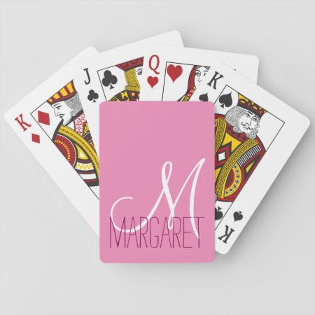 Custom Classic Pink Monogram Playing Cards