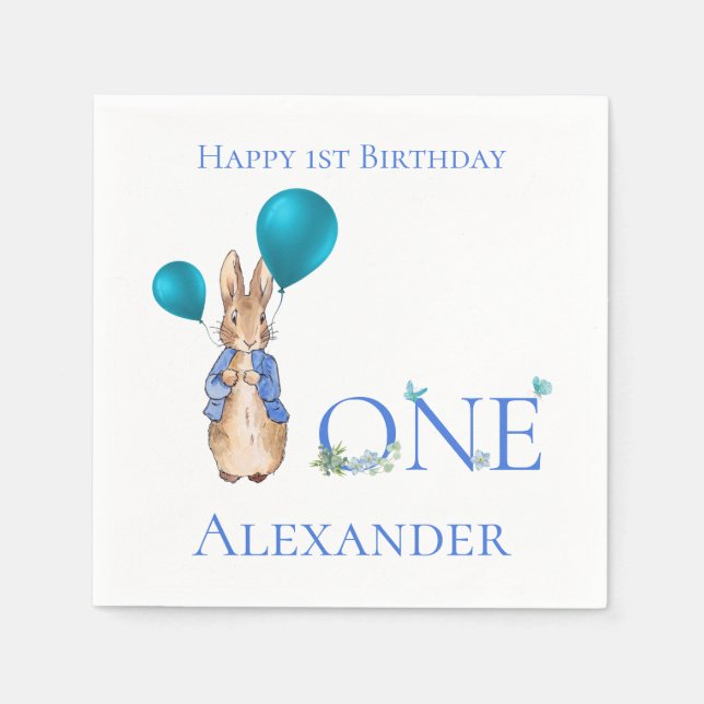 Custom Classic Rabbit First Birthday Napkins (Front)