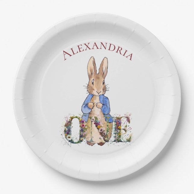 Custom Classic Rabbit First Birthday Paper Plates (Front)